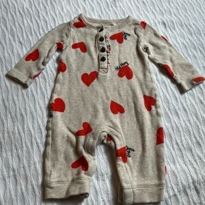 Old Navy Beige Romper with Red Hearts